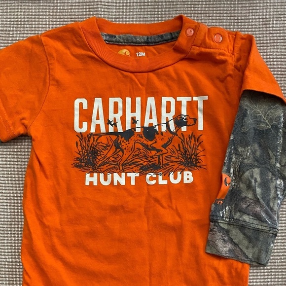 Carhartt Other - Carhartt Orange Camo Hunt Club Onesie 12 Month